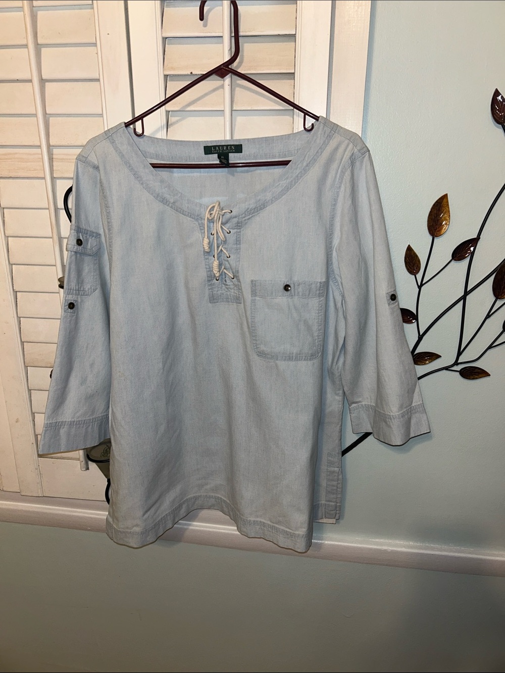 Lauren Ralph Lauren Light Blue Lace-Up Cotton Tunic